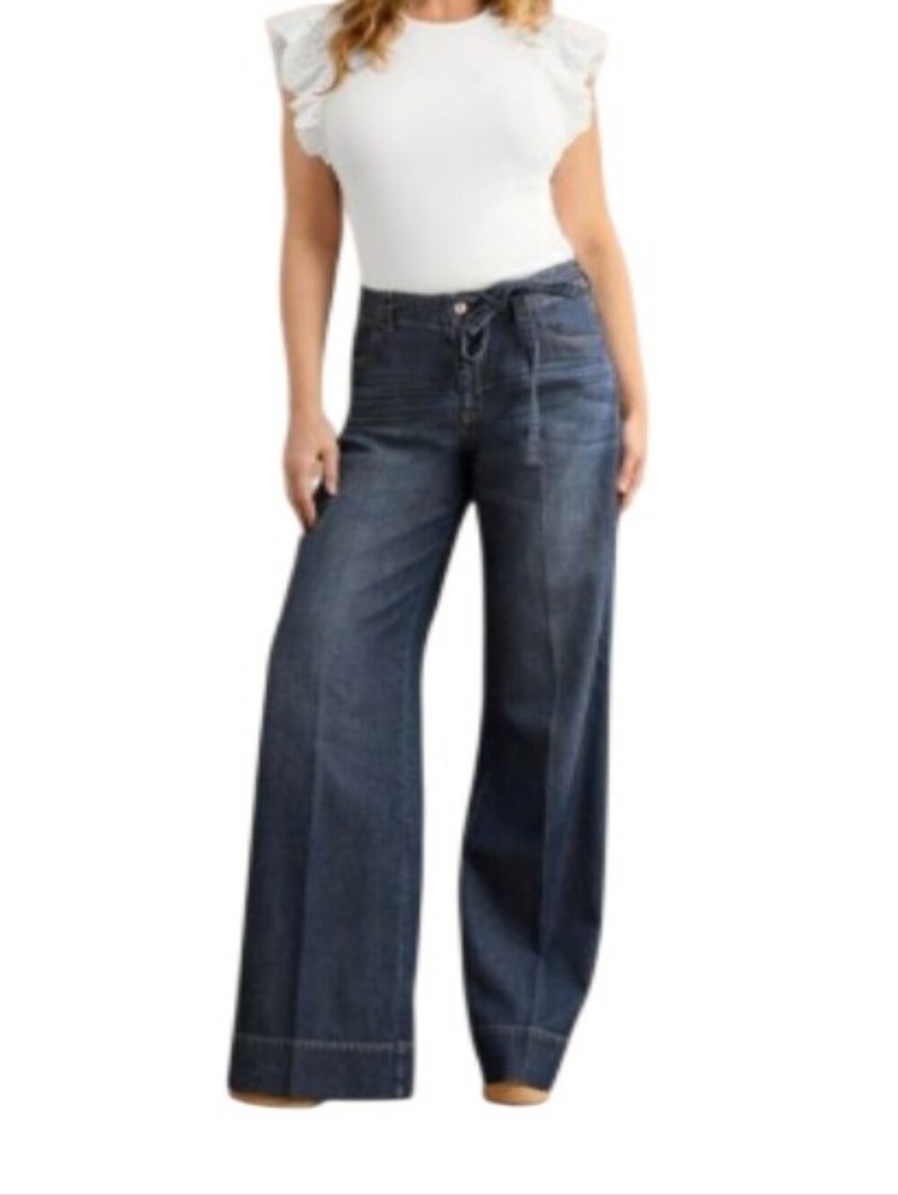 Cabi Beau Wide Leg Dark Blue Belted Trouser Jeans